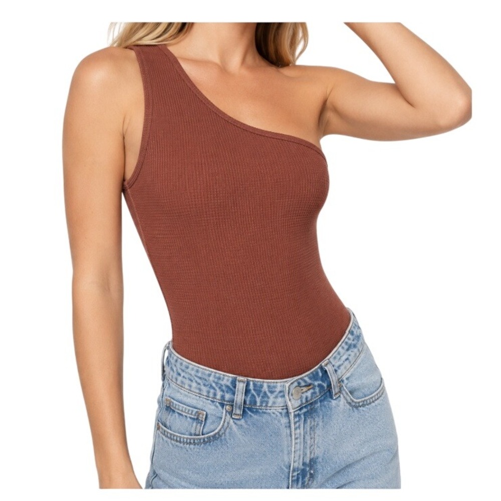 Abercrombie & Fitch Womens‎ L One Shoulder Ribbed Bodysuit in Brown NWT
